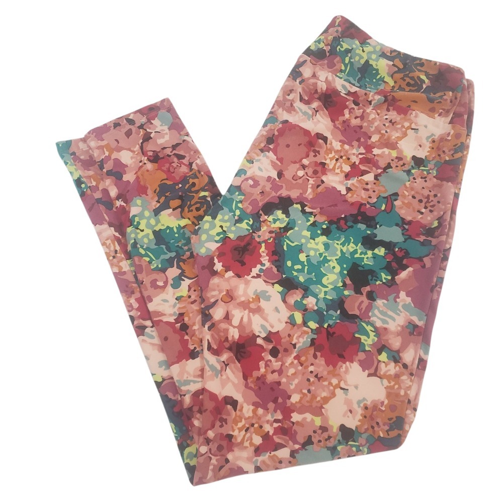 LuLaRoe Tall & Curvy Leggings Womens Multicolor Floral High Rise Stretch Ankle